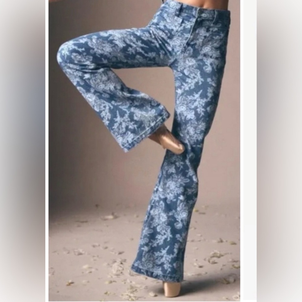 GAP x LoveShackFancy Blue Floral Flare Jeans, size 28/6